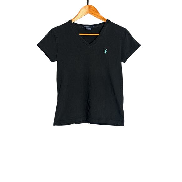 Ralph Lauren Sport Black Cotton V-Neck Tee Aqua Pony Logo S - Picture 1 of 4